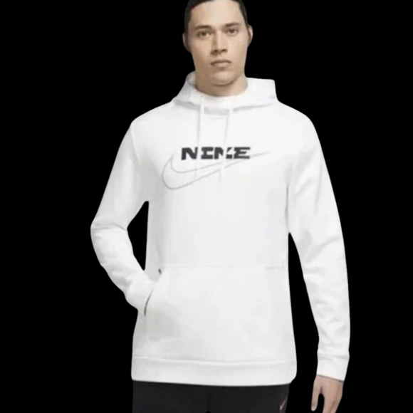 Nike Therma-Fit GFX White Comfy Casual Fleece Sweatshirt Hoodie Sz S - Picture 1 of 7